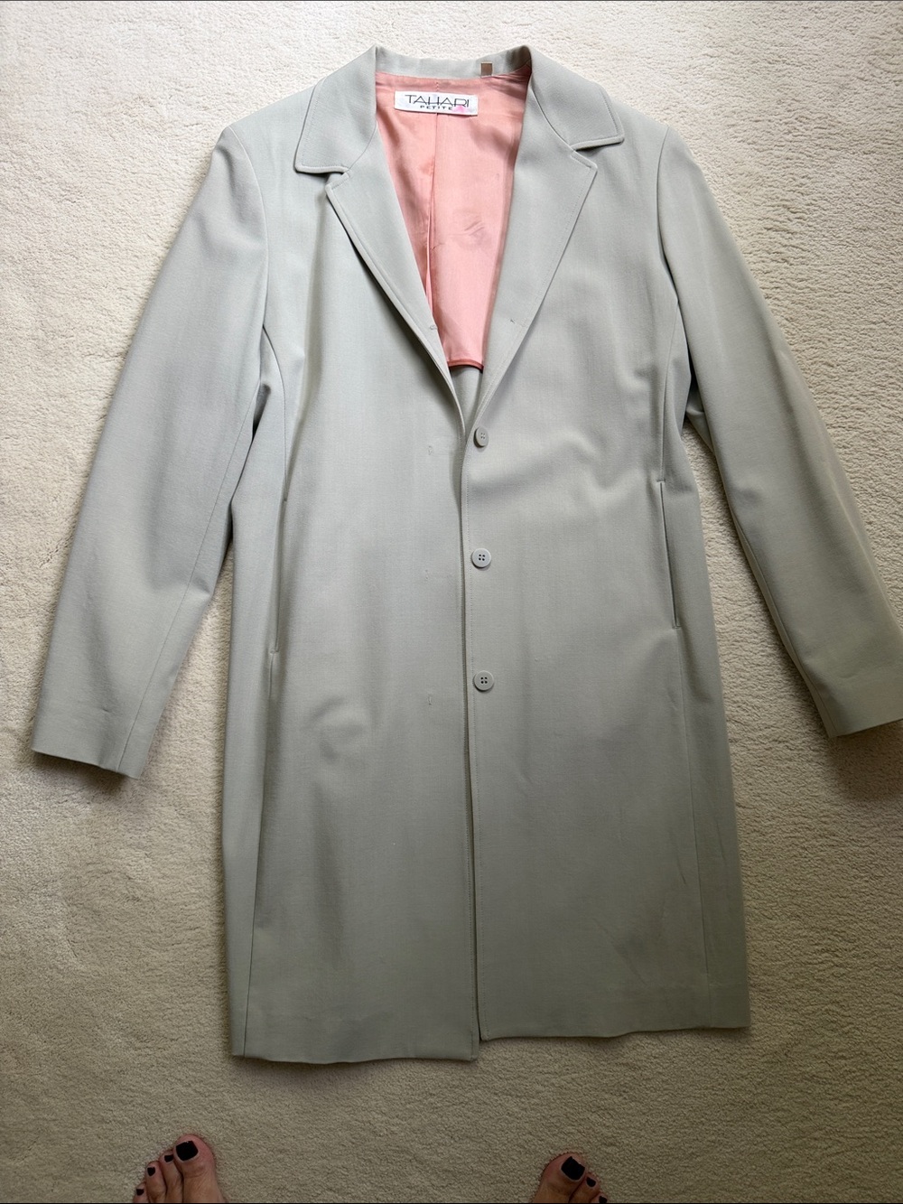 Elie Tahari Light Gray Trench Coat with Pink Lining